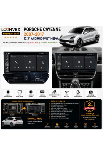 LOONVEX Premium Porsche Cayenne 12.3" Android Multimedya Ekran