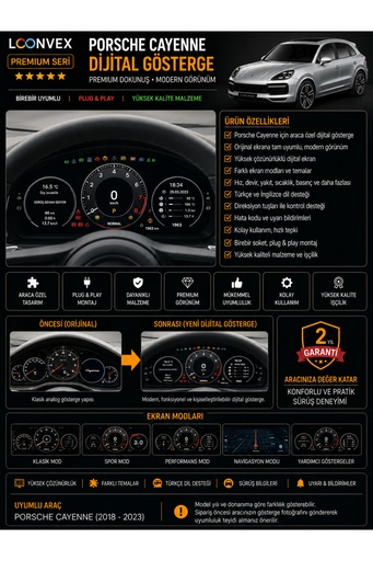 LOONVEX Premium Porsche Cayenne 2018-2023 Dijital Gösterge – Araca Özel