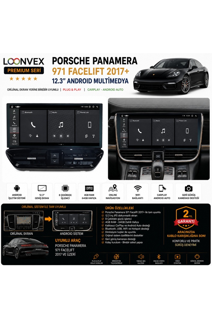 LOONVEX Premium Porsche Panamera 971 2017+ 12.3" Android Multimedya