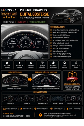 LOONVEX Premium Porsche Panamera 2017-2023 Dijital Gösterge – Araca Özel