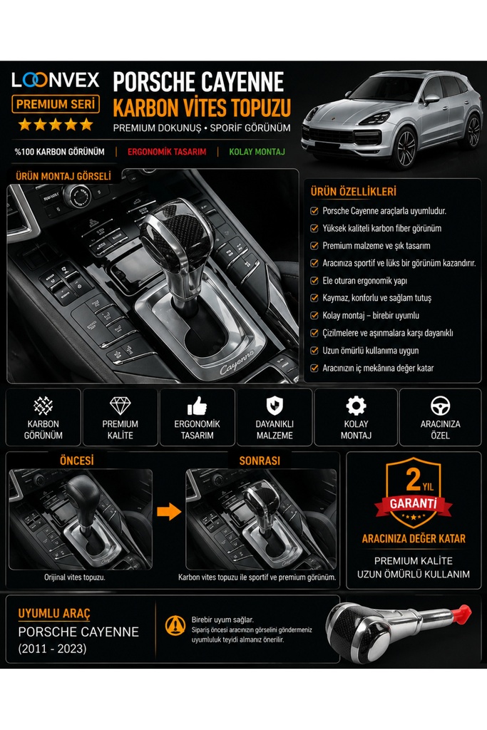 LOONVEX Premium Porsche Cayenne Karbon Vites Topuzu – Araca Özel
