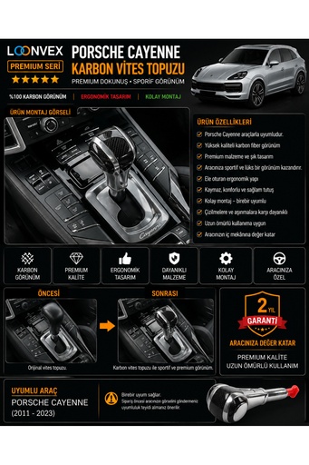 LOONVEX Premium Porsche Cayenne Karbon Vites Topuzu – Araca Özel