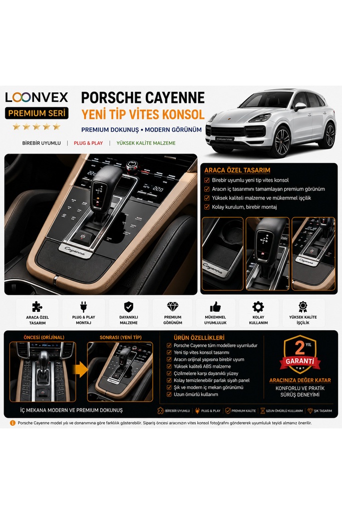 LOONVEX Premium Porsche Cayenne Yeni Tip Vites Konsol – Araca Özel