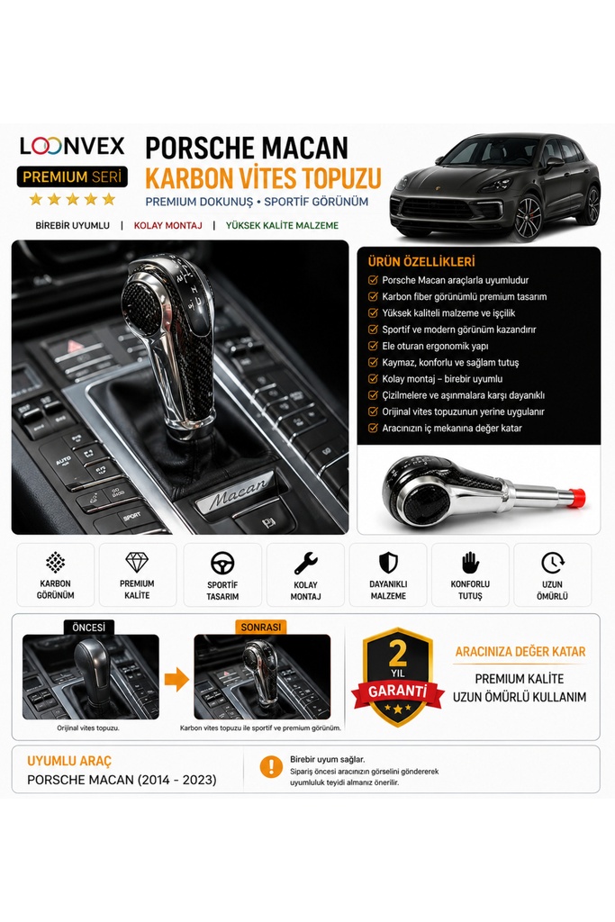 LOONVEX Premium Porsche Macan Karbon Vites Topuzu – Araca Özel
