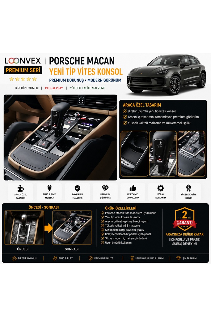 LOONVEX Premium Porsche Macan Yeni Tip Vites Konsol – Araca Özel