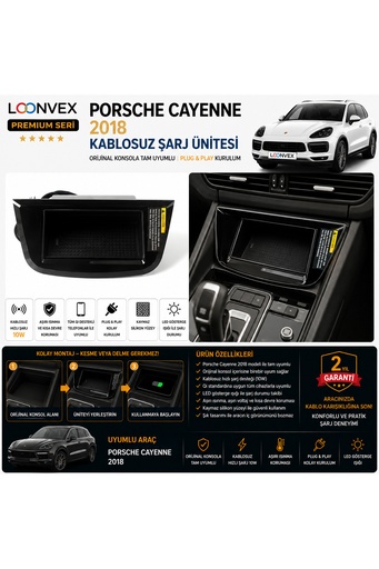 LOONVEX Premium Porsche Cayenne 2018 Kablosuz Şarj Ünitesi – Araca Özel