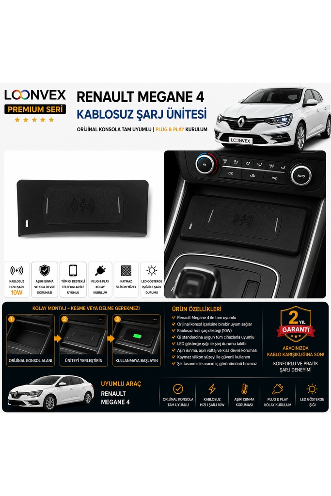 LOONVEX Premium Renault Megane 4 Kablosuz Şarj Ünitesi – Araca Özel