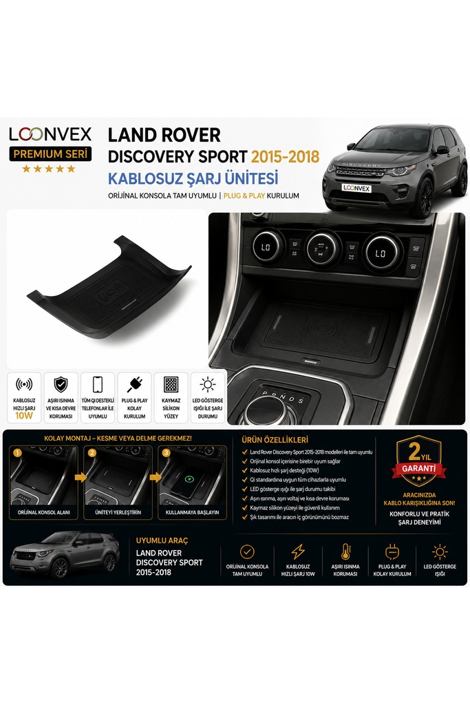 LOONVEX Premium Land Rover Discovery Sport 2015-2018 Kablosuz Şarj Ünitesi – Araca Özel