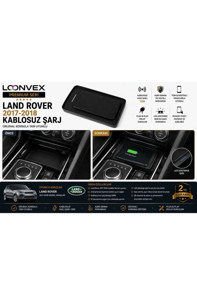 LOONVEX Premium Land Rover Discovery Sport 2017-2018 Kablosuz Şarj Ünitesi