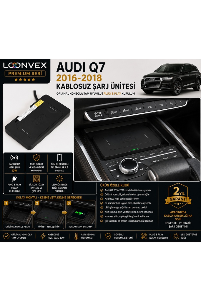 LOONVEX Premium Audi Q7 2016-2018 Kablosuz Şarj Ünitesi – Araca Özel
