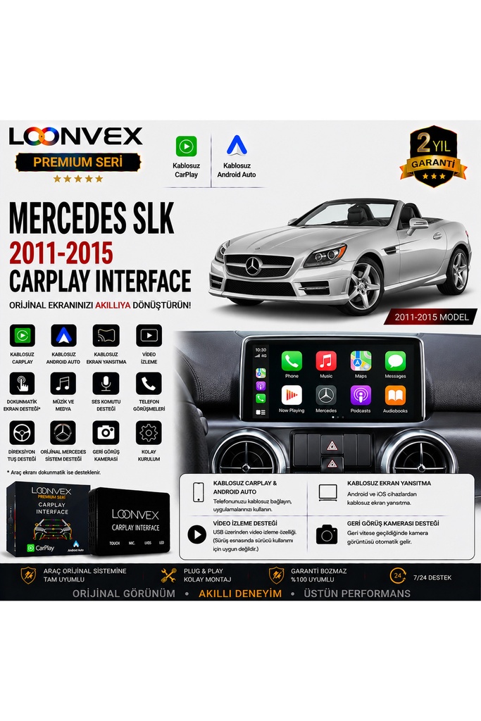 LOONVEX Premium Mercedes SLK 2011-2015 CarPlay Interface – Kablosuz CarPlay & Android Auto