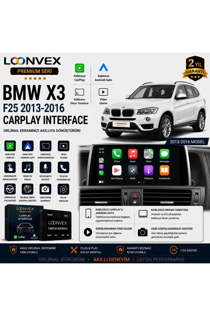 LOONVEX Premium BMW X3 F25 2013-2016 CarPlay Interface – Kablosuz CarPlay & Android Auto