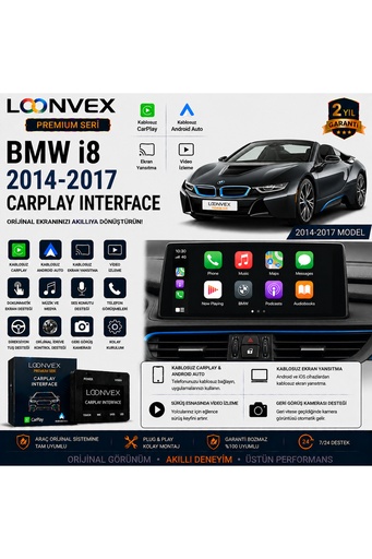 LOONVEX Premium BMW i8 2014-2017 CarPlay Interface – Kablosuz CarPlay & Android Auto