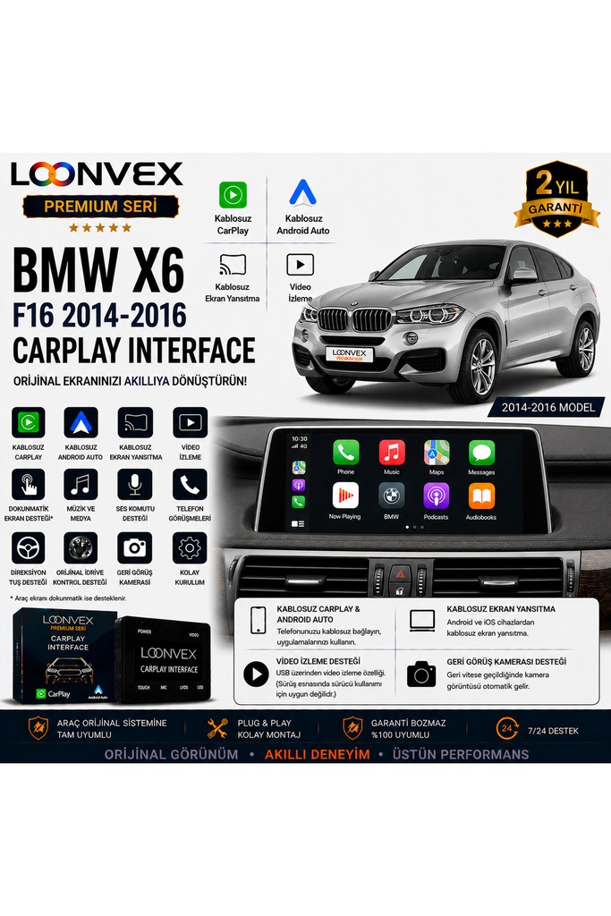 LOONVEX Premium BMW X6 F16 2014-2016 CarPlay Interface – Kablosuz CarPlay & Android Auto