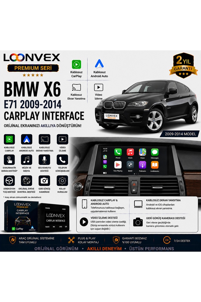 LOONVEX Premium BMW X6 E71 2009-2014 CarPlay Interface – Kablosuz CarPlay & Android Auto