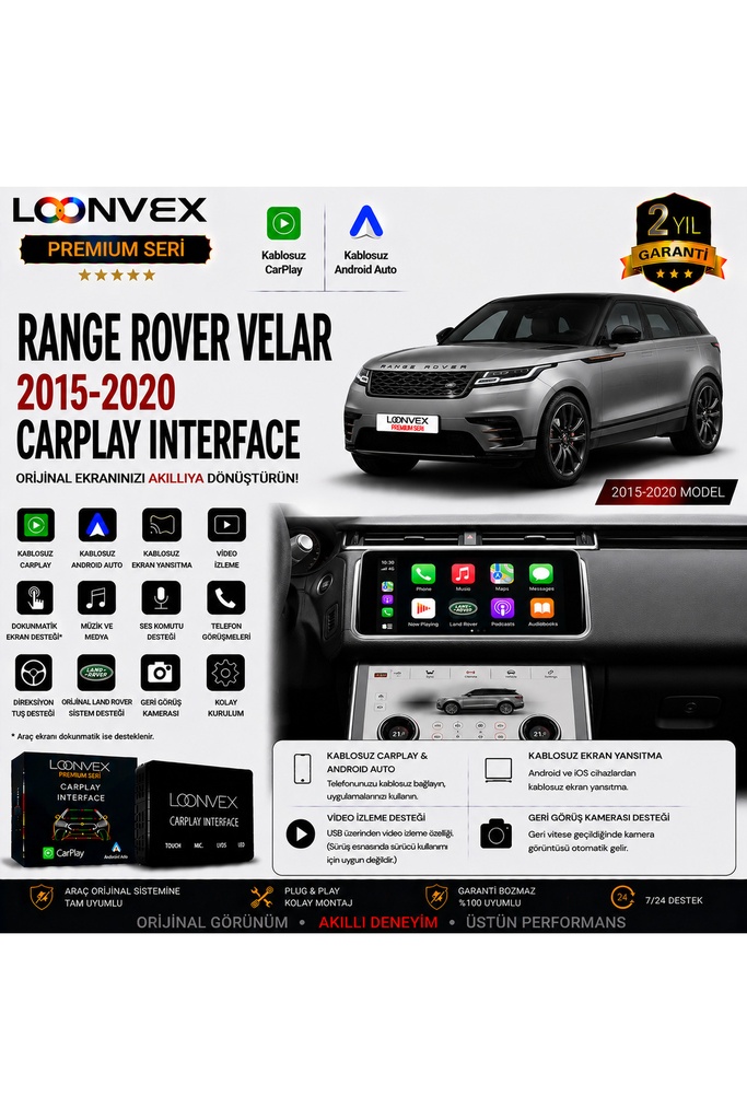 LOONVEX Premium Range Rover Velar 2015-2020 CarPlay Interface – Kablosuz CarPlay & Android Auto