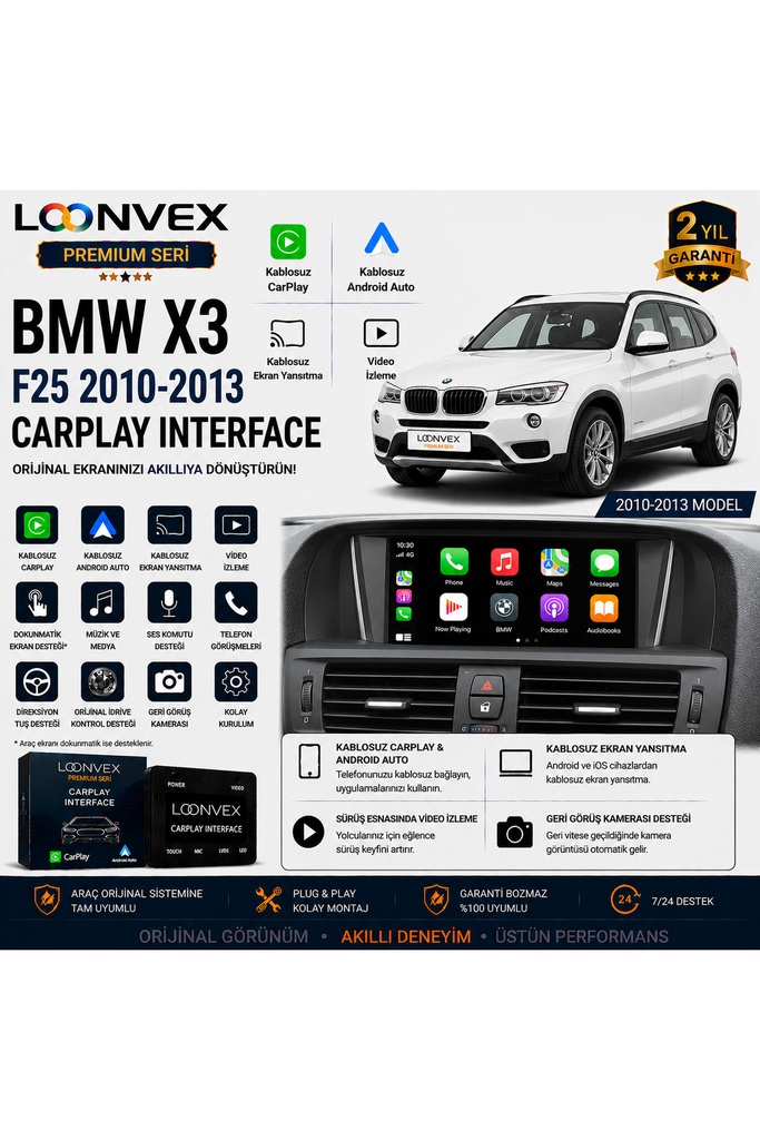 LOONVEX Premium BMW X3 F25 2010-2013 CarPlay Interface – Kablosuz CarPlay & Android Auto