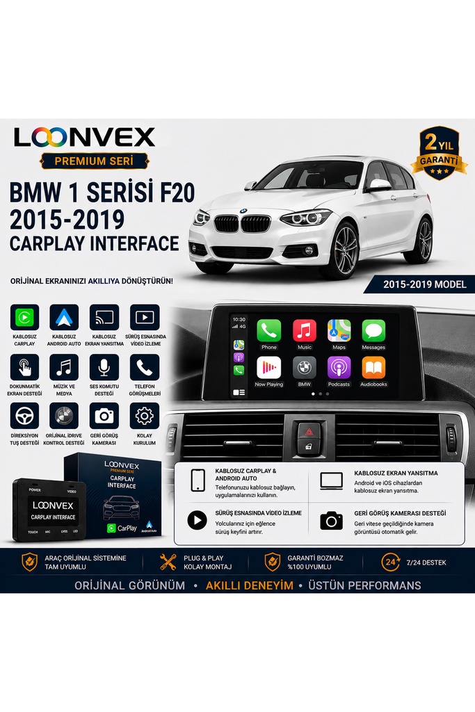LOONVEX Premium BMW 1 Serisi F20 2015-2019 CarPlay Interface – Kablosuz CarPlay & Android Auto