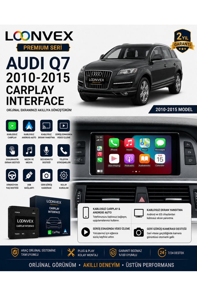 LOONVEX Premium Audi Q7 2010-2015 CarPlay Interface – Kablosuz CarPlay & Android Auto
