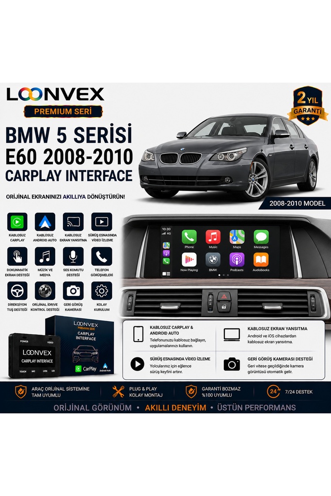 LOONVEX Premium BMW 5 Serisi E60 2008-2010 CarPlay Interface – Kablosuz CarPlay & Android Auto