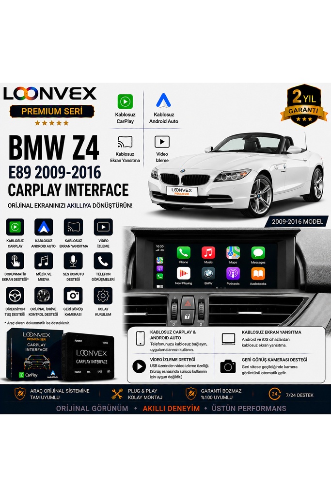 LOONVEX Premium BMW Z4 E89 2009-2016 CarPlay Interface – Kablosuz CarPlay & Android Auto