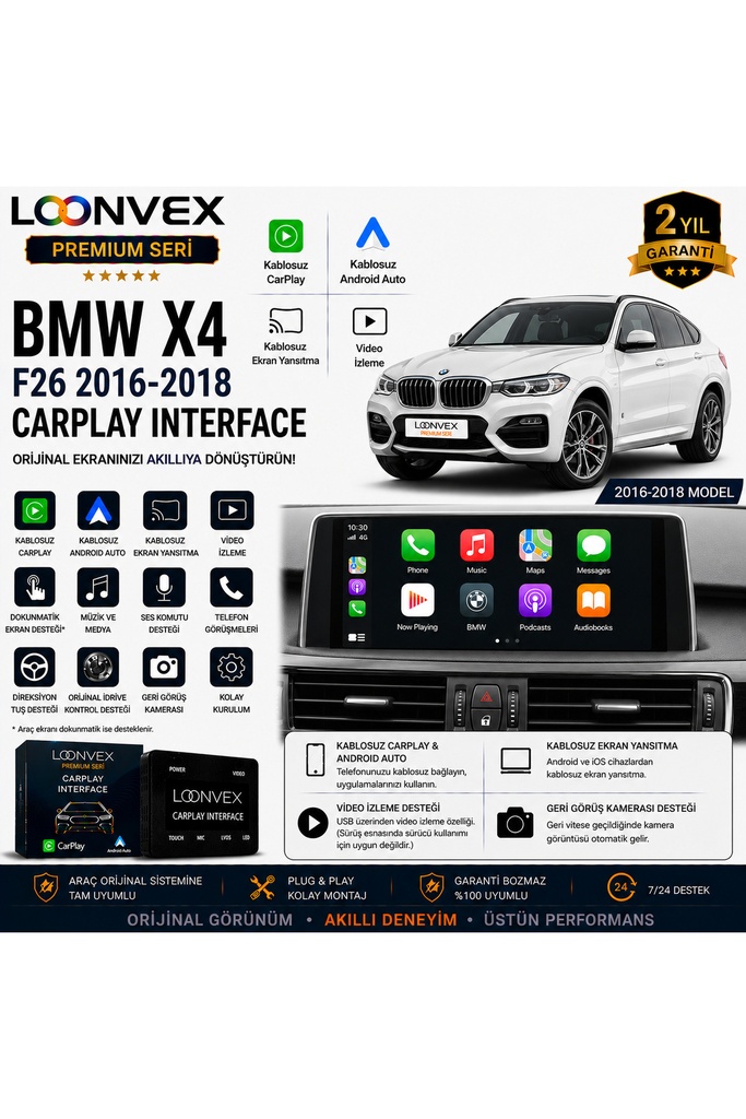 LOONVEX Premium BMW X4 F26 2016-2018 CarPlay Interface – Kablosuz CarPlay & Android Auto
