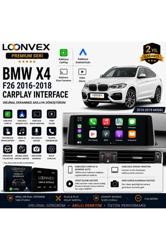 LOONVEX Premium BMW X4 F26 2016-2018 CarPlay Interface – Kablosuz CarPlay & Android Auto