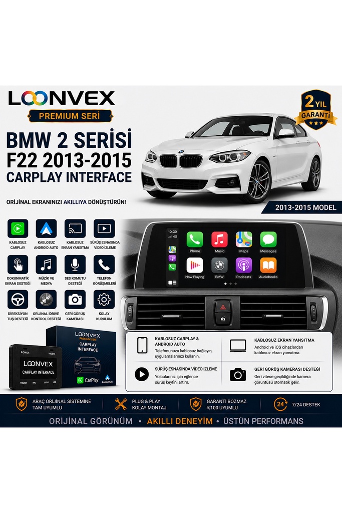 LOONVEX Premium BMW 2 Serisi F22 2013-2015 CarPlay Interface – Kablosuz CarPlay & Android Auto