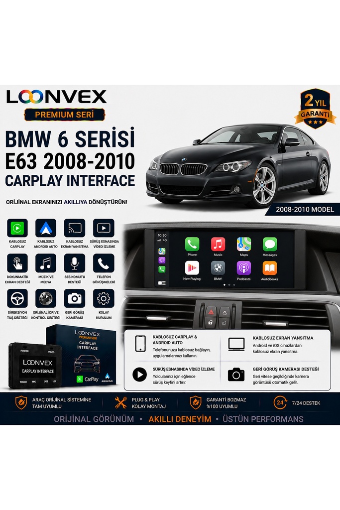 LOONVEX Premium BMW 6 Serisi E63 2008-2010 CarPlay Interface – Kablosuz CarPlay & Android Auto