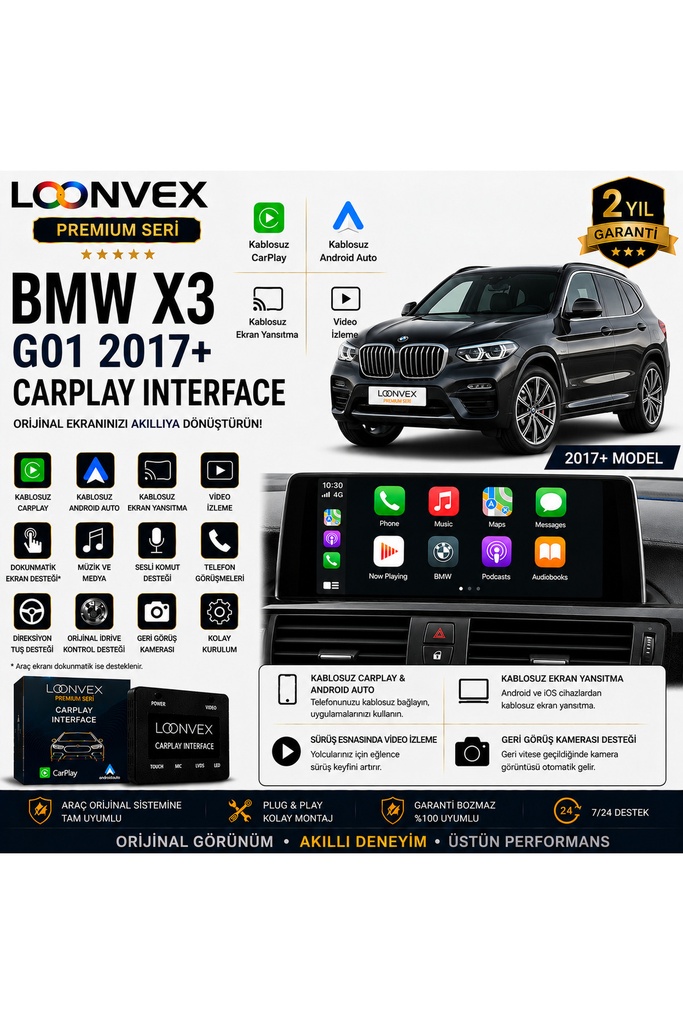 LOONVEX Premium BMW X3 G01 2017+ CarPlay Interface – Kablosuz CarPlay & Android Auto