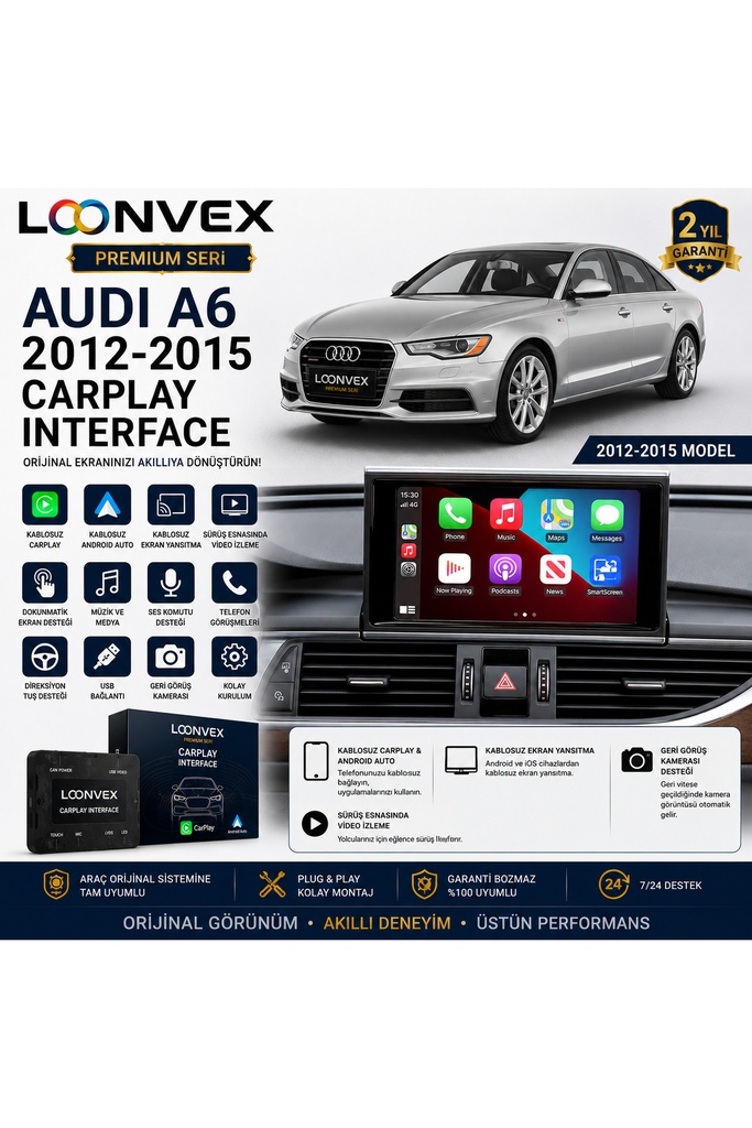 LOONVEX Premium Audi A6 2012-2015 CarPlay Interface – Kablosuz CarPlay & Android Auto