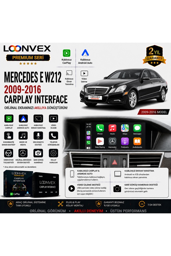 LOONVEX Premium Mercedes E Serisi W212 2009-2016 CarPlay Interface – Kablosuz CarPlay & Android Auto