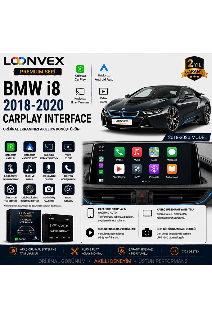 LOONVEX Premium BMW i8 2018-2020 CarPlay Interface – Kablosuz CarPlay & Android Auto