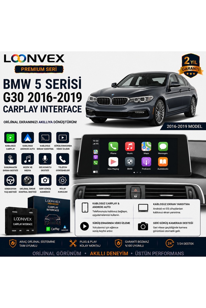 LOONVEX Premium BMW 5 Serisi G30 2016-2019 CarPlay Interface – Kablosuz CarPlay & Android Auto