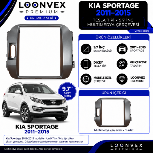 LOONVEX Premium KİA SPORTAGE TESLA 9.7" 2011 / 2015 ÇANTA Multimedya Çerçevesi
