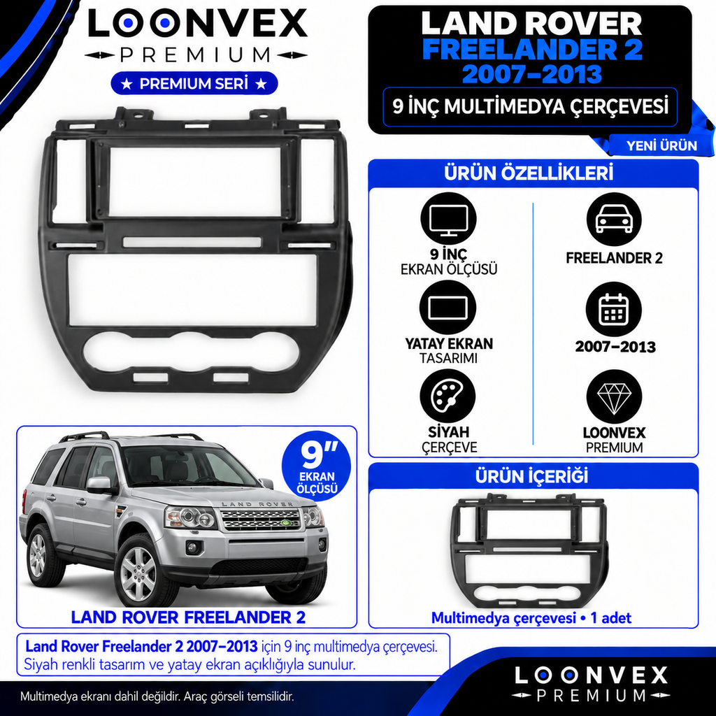 LOONVEX Premium JEEP LANDROVER FREELANDER 2 9''İNÇ 2007 /2013 Multimedya Çerçevesi