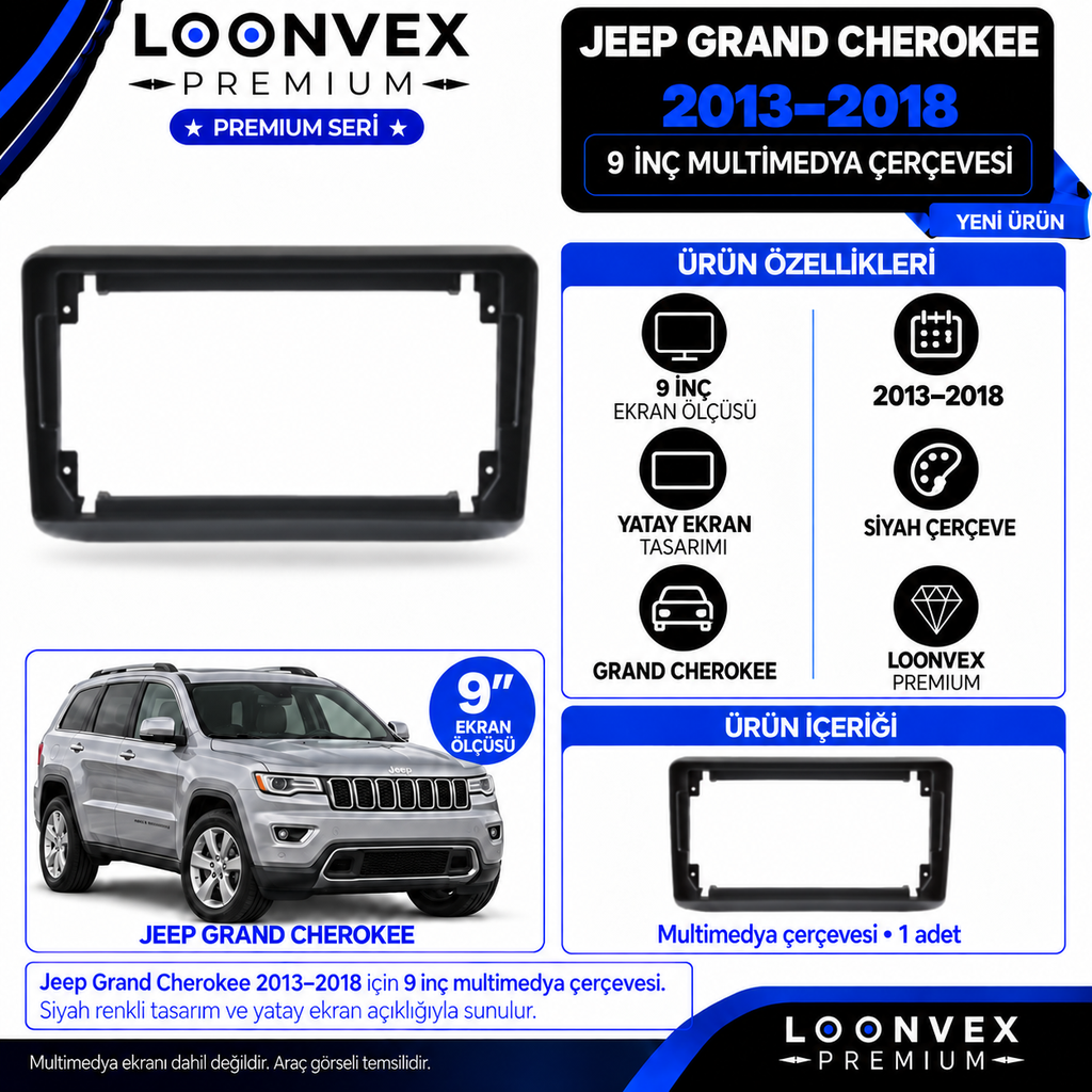LOONVEX Premium JEEP GRAND CHEEROKEE 2013/2018 9 İNCH Multimedya Çerçevesi