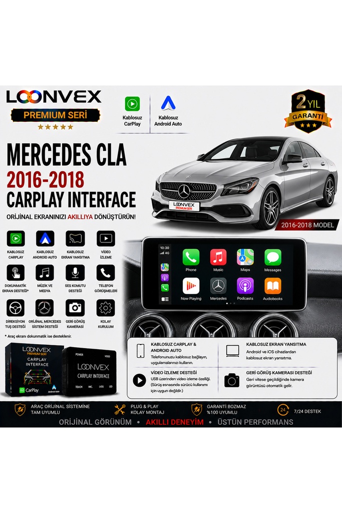 LOONVEX Premium Mercedes CLA 2016-2018 CarPlay Interface – Kablosuz CarPlay & Android Auto