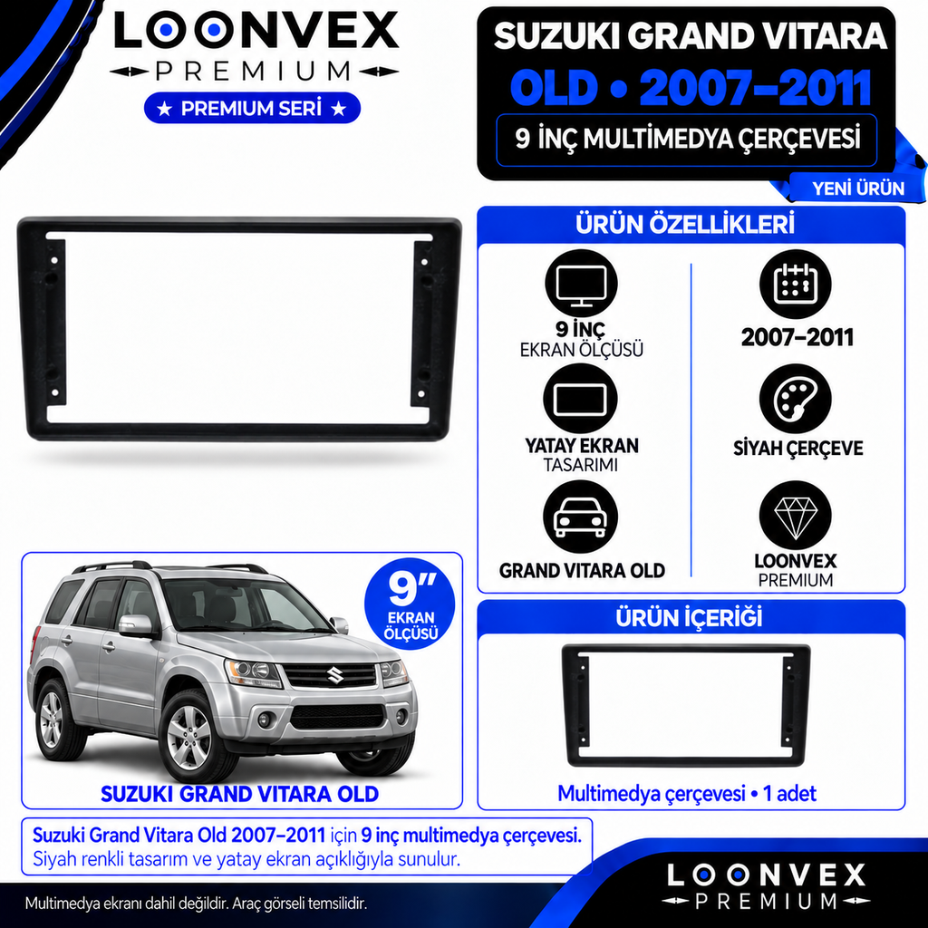 LOONVEX Premium SUZUKİ GRANDVİTARA OLD 9'İNÇ' 2007/2011 Multimedya Çerçevesi