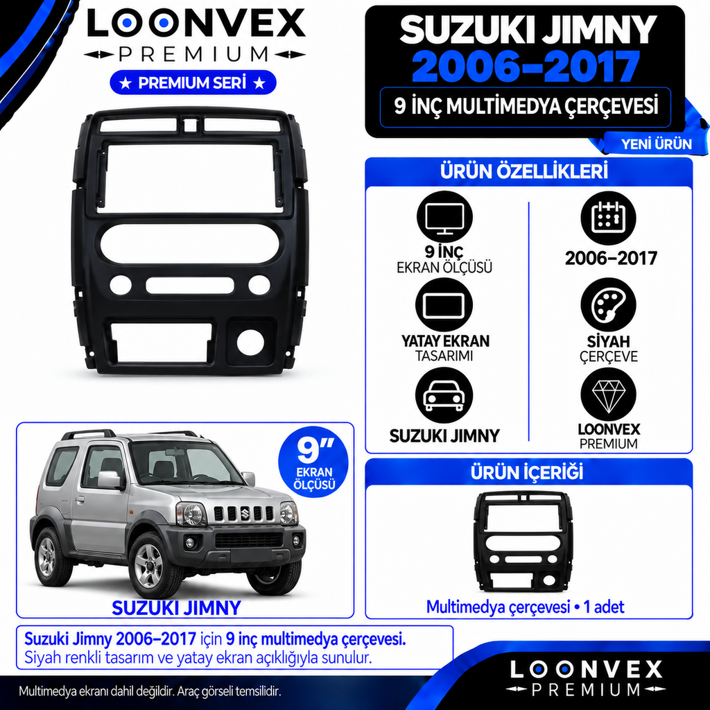 LOONVEX Premium SUZUKİ JİMNY 2006/2017 9 İNCH Multimedya Çerçevesi