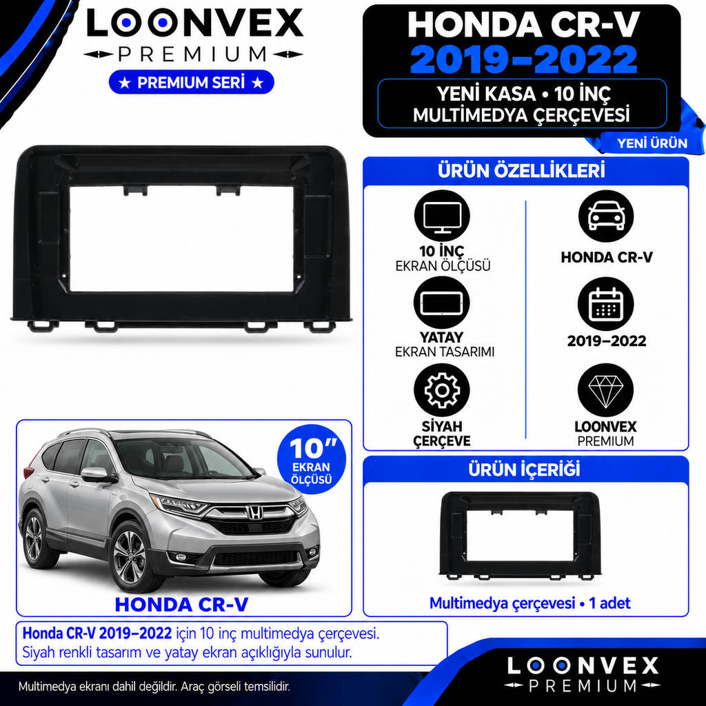 LOONVEX Premium HONDA CRV EN YENİ 10"İNÇ 2019/2022 Multimedya Çerçevesi