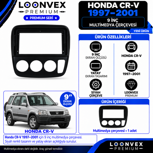 LOONVEX Premium HONDA CRV 1997-2001 9 İNCH ( ÇİFT TİP SOKET !!!! ) Multimedya Çerçevesi