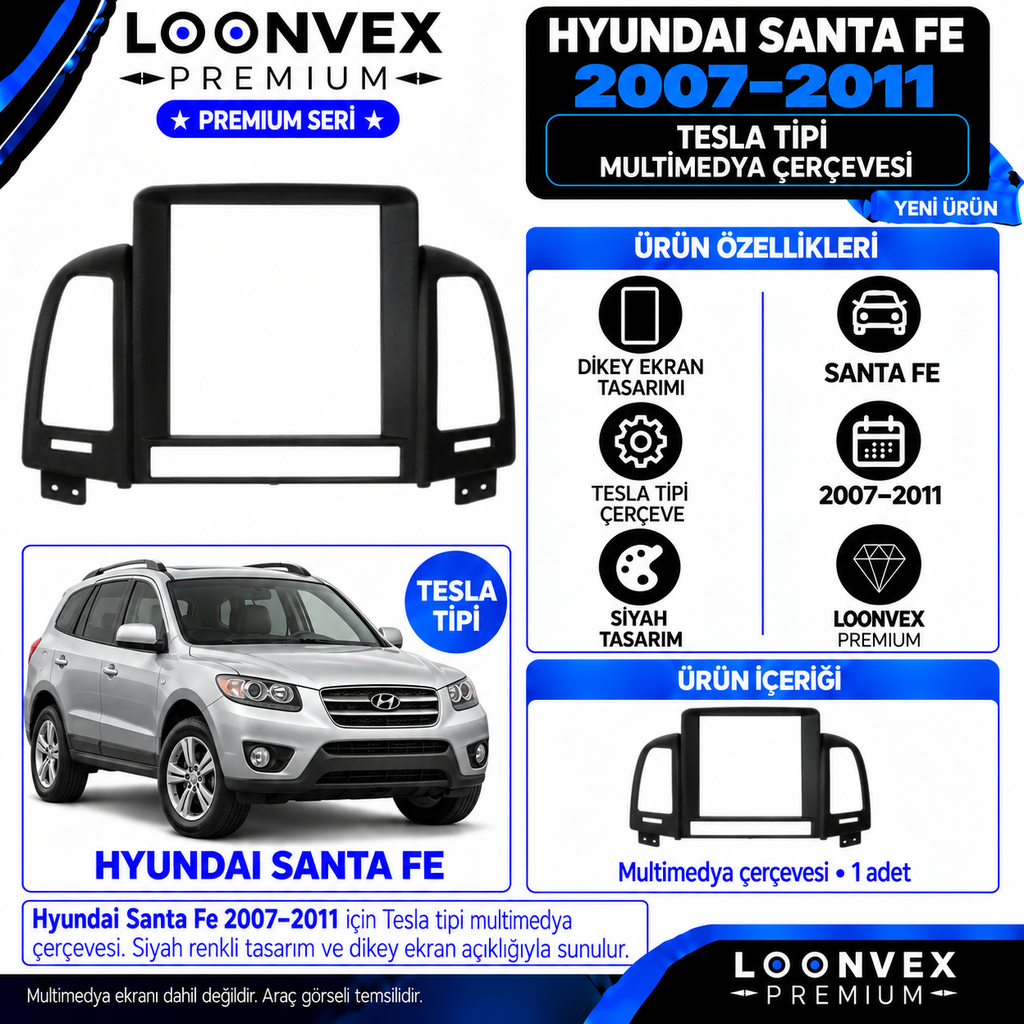 LOONVEX Premium HYUNDAİ SANTA FE TESLA 2007/2011 Multimedya Çerçevesi