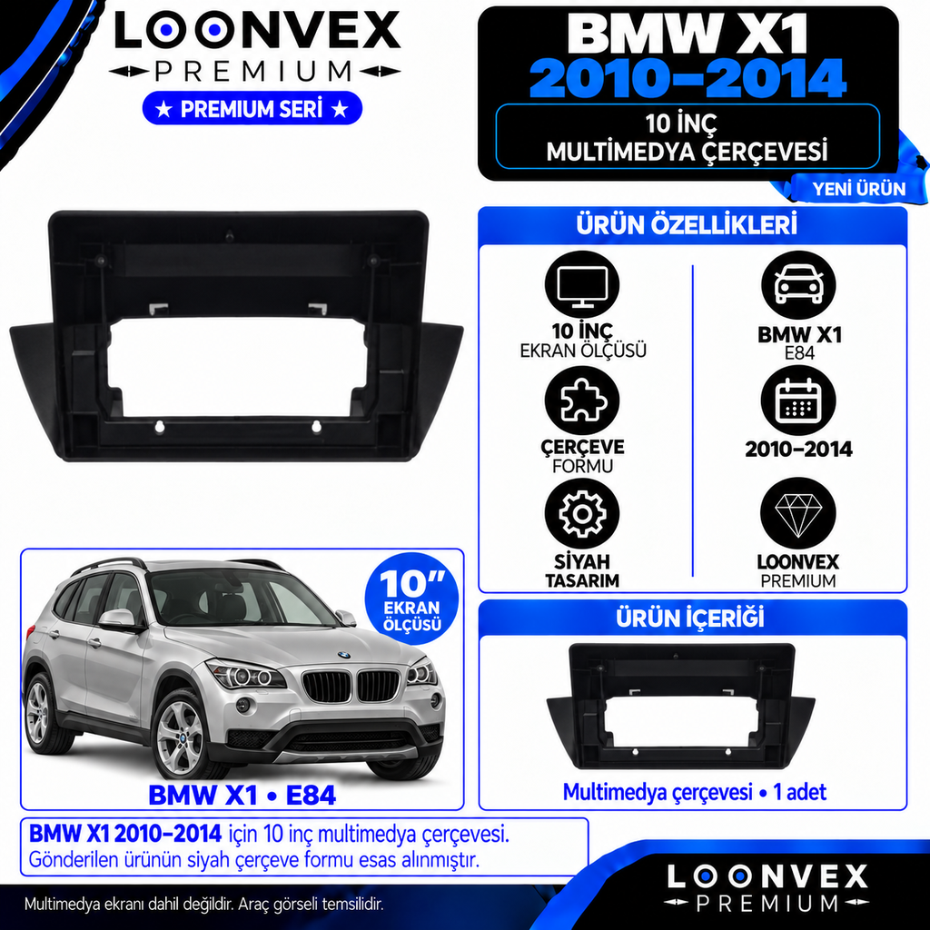 LOONVEX Premium BMW X1/X 1 10''İNÇ 2010/2014 Multimedya Çerçevesi