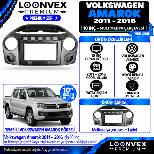 LOONVEX Premium VOLKSWAGEN AMAROK 2011-2016 10 İNCH Multimedya Çerçevesi