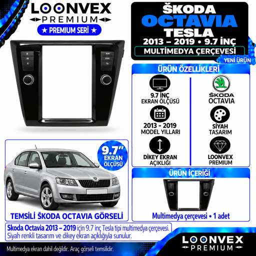 LOONVEX Premium SKODA OCTAVİA 2013-2019 9.7 TESLA Multimedya Çerçevesi