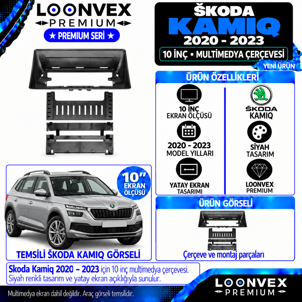 LOONVEX Premium SKODA KAMİQ 2020-2023 10 İNCH Multimedya Çerçevesi