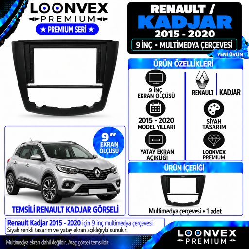 LOONVEX Premium RENAULT KADJAR 9''İNÇ 2015/2020 Multimedya Çerçevesi