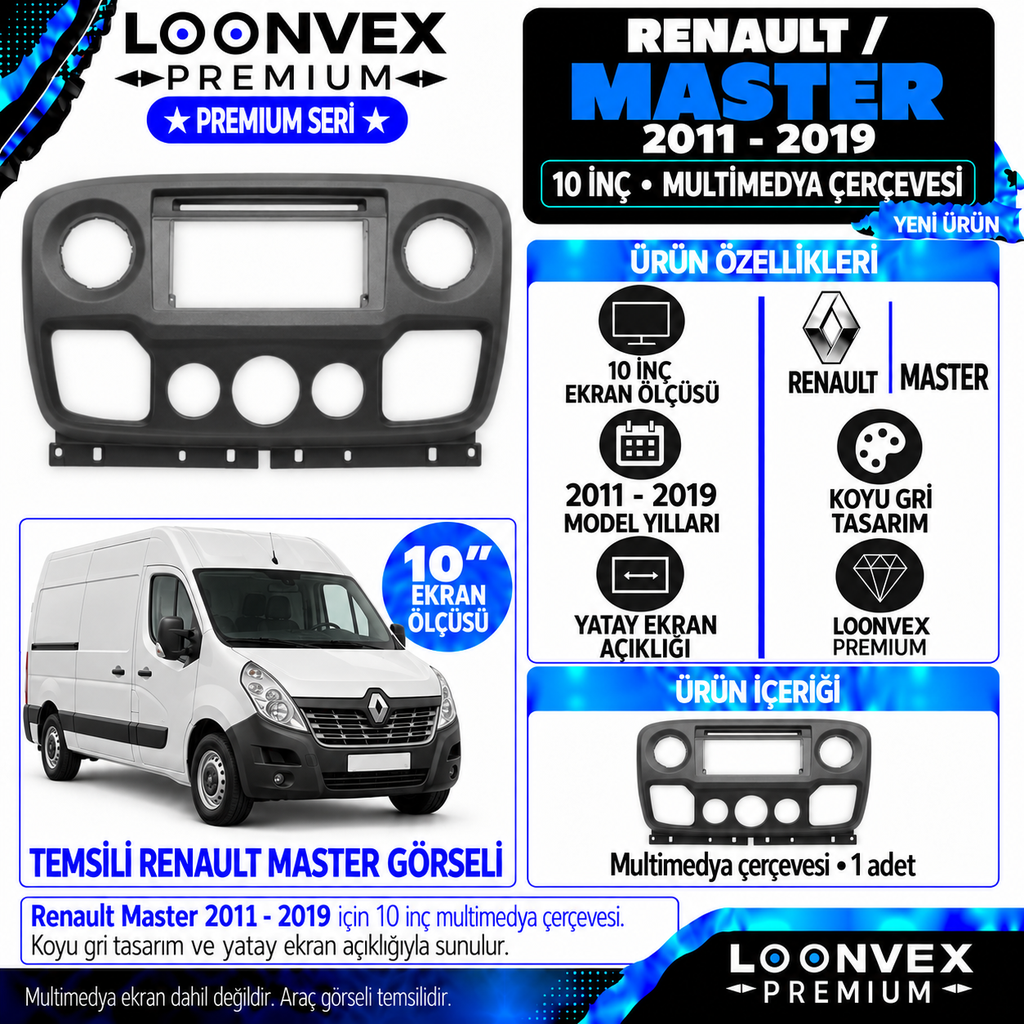 LOONVEX Premium RENAULT MASTER 2011-2019 10 İNCH Multimedya Çerçevesi