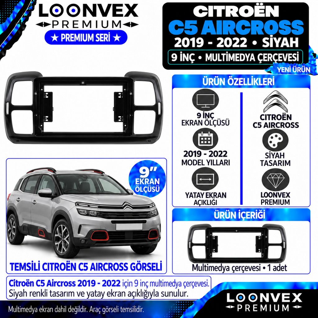 LOONVEX Premium CİTROEN C5 AİRCROSS 2019-2022 9 İNCH Multimedya Çerçevesi